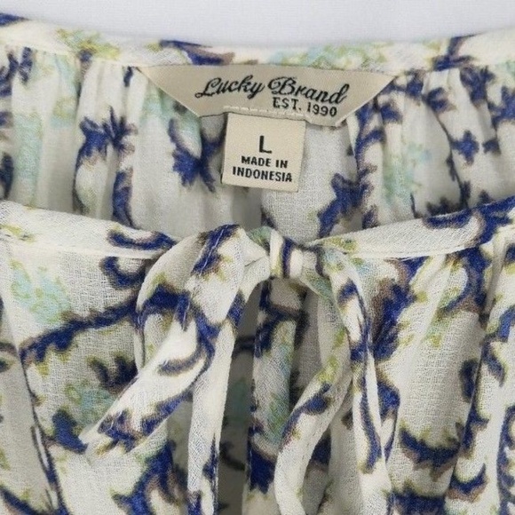 Lucky Brand Knit Top Boho Peasant Top Tie Neck - Picture 3 of 7